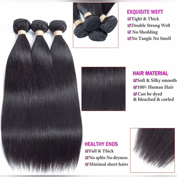 Straight Brazilian 100% Unprocessed Virgin Bundles Human Hair 12 16" 18" 20" - Picture 6 of 7